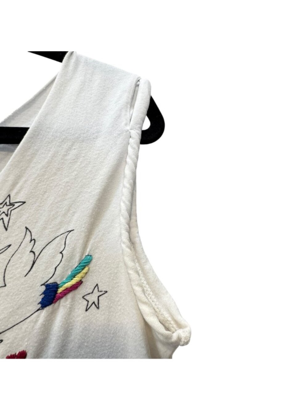 Vintage Y2K Embroidered White Tank Top Retro Festival Tattoo Distressed Size M - Picture 9 of 9